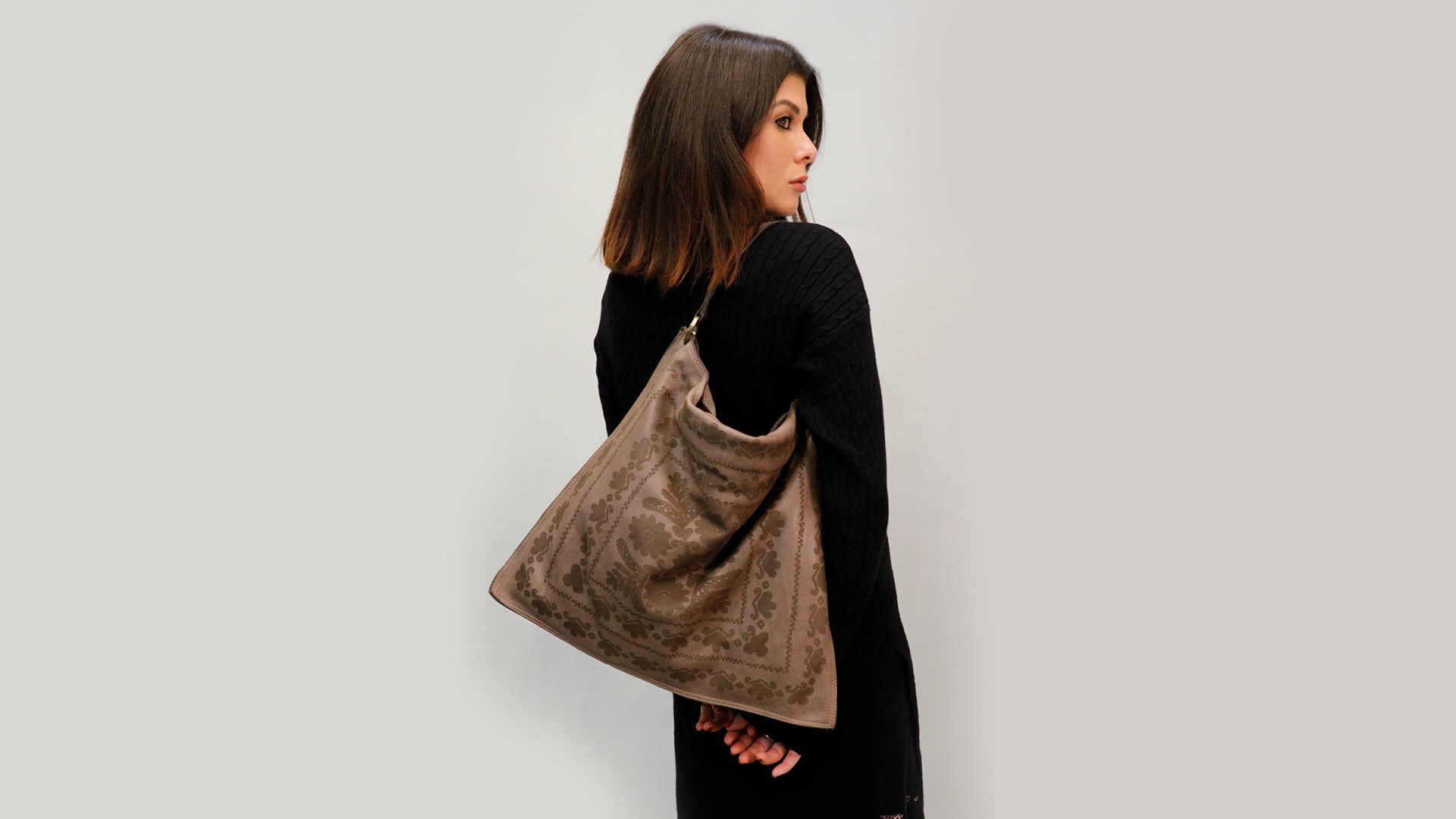CATERINA LUCCHI ネイビー ゴールドスパンコールショルダーバッグ